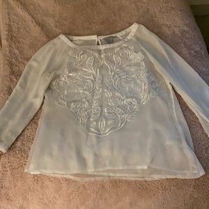 H&M Sheer White Top W/ Floral Embroidery